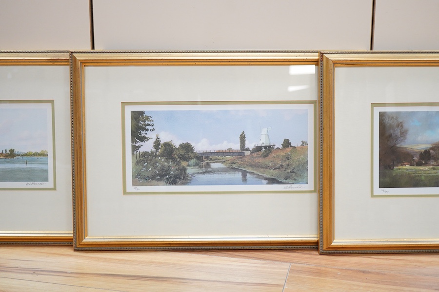 Matthew Alexander (b.1953), ‘The Mill, Rye, Sussex’, ‘Alfriston Church, Sussex’ and ‘Langstone Tide Mill, Hampshire’, set of three colour prints, each signed in pencil and limited edition of 850, together with a limited